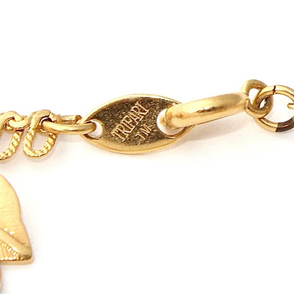 Vintage Trifari Leaf Charm Bracelet Gold Plated Dangle Leaves - Picture 4 of 5